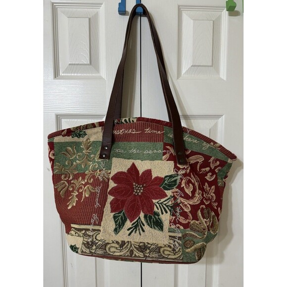 Y2K Holiday Tapestry Tote Bag/Purse Red Green Beige Floral Holiday  Tropical - Picture 2 of 4